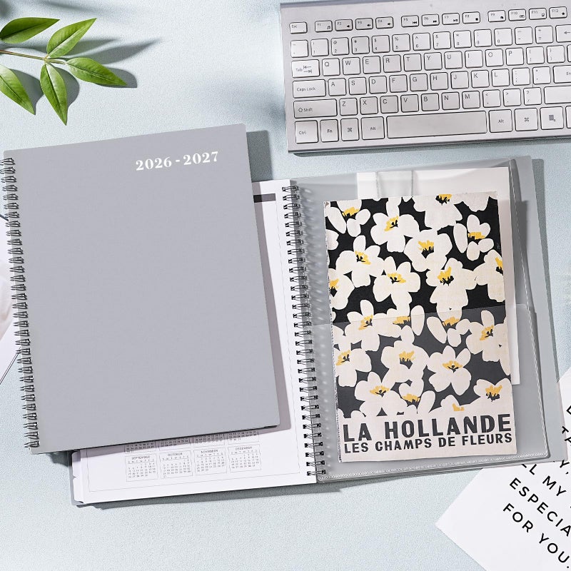 Artfan 2026-2027 Monthly Planner - 2026-2027 Planner/Calendar - JUL 2026 - DEC 2027, 18-Month Planner with Tabs & Pocket & Label, Contacts and Passwords, 9" x 11", Thick Paper, Twin-Wire Binding - Grey by Artfan - Image 2